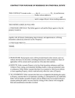 Contract for Purchase of Residence or Other Real Estate