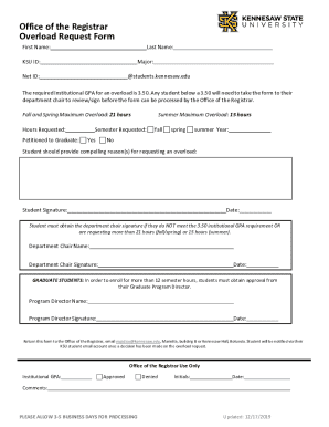 Kennesaw State University Overload Request Form