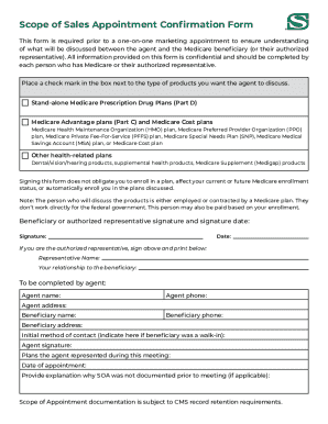 Medicare Sales Appointment Confirmation Form