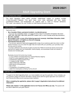 Adult Upgrading Grant Application Form