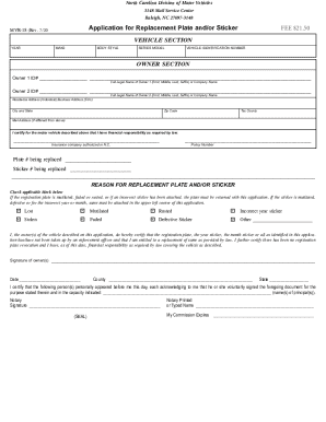 North Carolina Replacement Plate Application