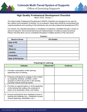 Colorado High Quality Professional Development Checklist