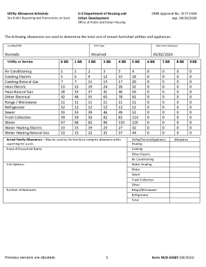HUD Form 52667 Utility Allowance Schedule