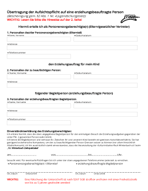 German Youth Supervision Transfer Form