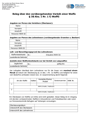 German Firearm Loan Receipt