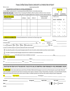 Fresno Unified Caregiver Authorization Affidavit