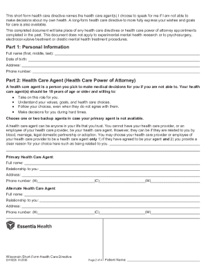 Wisconsin Short Form Health Care Directive