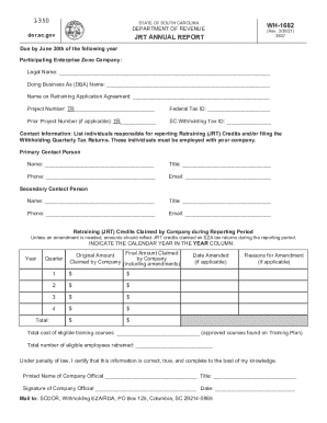 South Carolina JRT Annual Report Form WH-1682