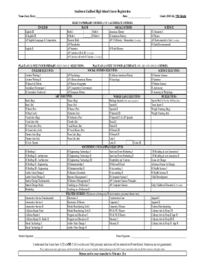 Southwest Guilford High School Course Registration Form