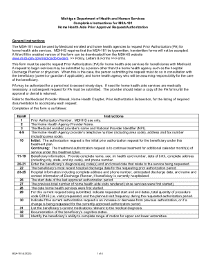 Michigan Home Health Aide Prior Approval Request Form MSA-181