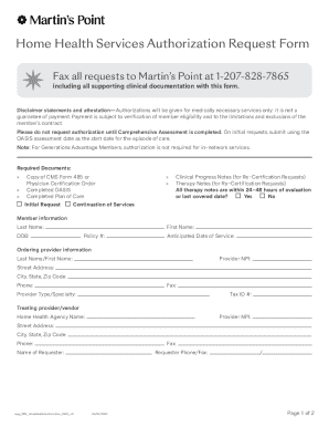 Home Health Services Authorization Request Form