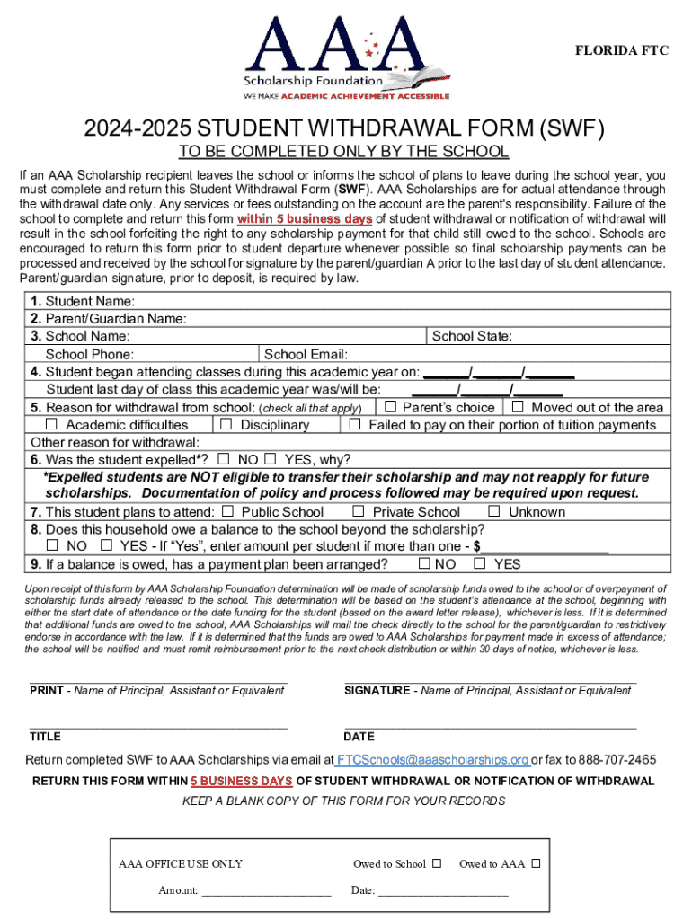 Student Withdrawal Form.pdf Florida Student Withdrawal Form - Blank Fillable Template | Fill Out ...