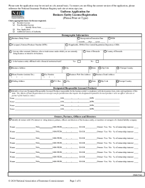 Uniform Application for Business Entity License/Registration