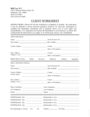 Bankruptcy Client Worksheet