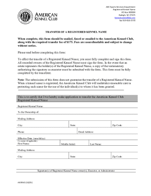 AKC Registered Kennel Name Transfer Form