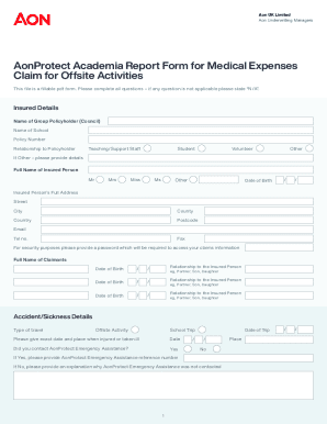 AonProtect Academia Report Form for Medical Expenses