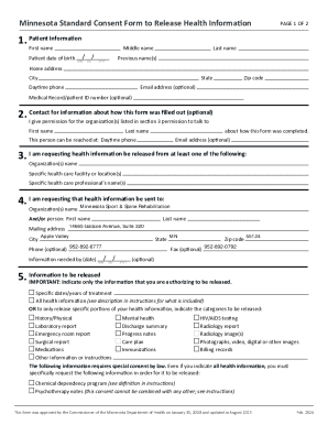 Minnesota Standard Consent Form to Release Health Information