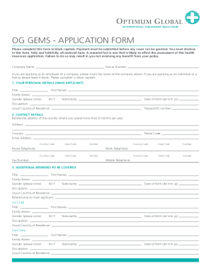 OG GEMS Health Insurance Application Form