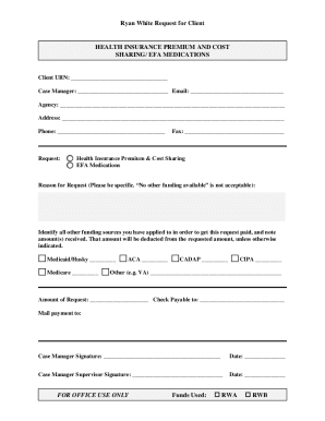 Ryan White Health Insurance Premium Request Form