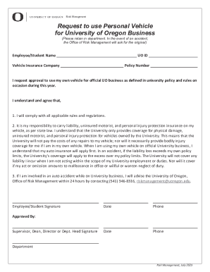 University of Oregon Personal Vehicle Use Request