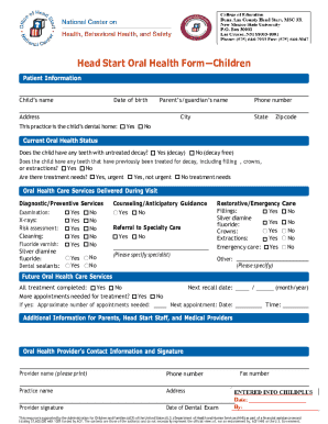 Head Start Oral Health Form