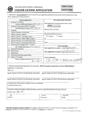 Oregon Liquor License Application