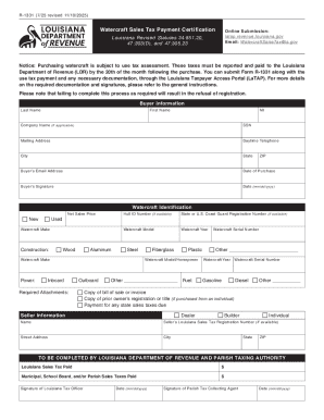 Louisiana Watercraft Sales Tax Payment Certification