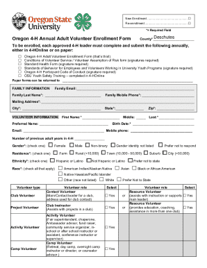 Oregon 4-H Adult Volunteer Enrollment Form