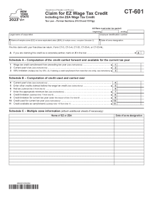 CT-601 EZ Wage Tax Credit Claim