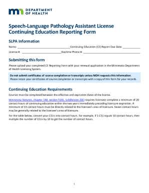 Speech-Language Pathology Assistant License Continuing Education Reporting Form
