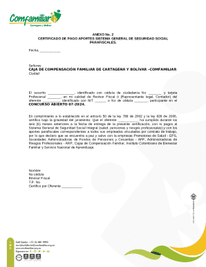 Colombia Social Security Payment Certificate