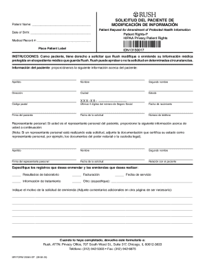 Patient Request for Amendment of Protected Health Information