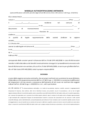 Italian Anti-Mafia Self-Certification Form