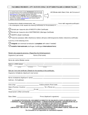 Italian Civil Status Certificate Request Form