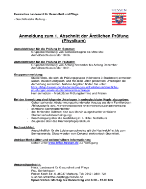 Hessian Medical Exam Registration Form