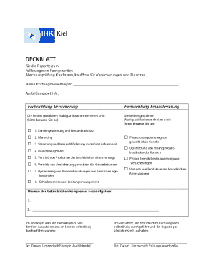 German Insurance and Finance Exam Cover Sheet