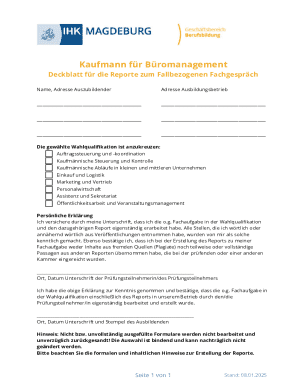 German Office Management Apprentice Report Cover Page