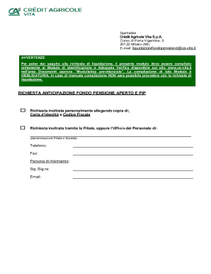 Modulo Richiesta Anticipazione Fondo Pensione