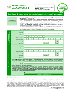 Richiesta di pagamento del capitale per decesso dell’assicurato