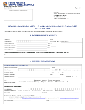 Modulo di Riscatto per Decesso