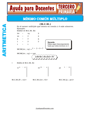 Hoja de trabajo de matemáticas - Mínimo Común Múltiplo