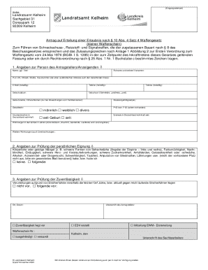 Antrag auf Erteilung einer Erlaubnis nach § 10 Abs. 4 Satz 4 Waffengesetz