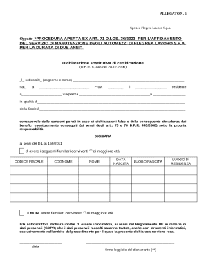 Italian Anti-Mafia Self-Certification Form