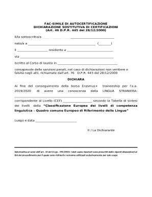 Italian Erasmus+ Traineeship Language Declaration Form