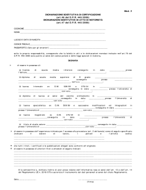 Italian Certification Declaration Form