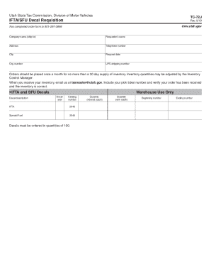 Utah IFTA/SFU Decal Requisition Form