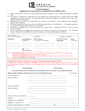 Application for Transcript of Academic Record