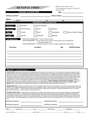 Hartford Parks & Recreation Membership Form