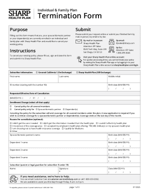 Sharp Health Plan Termination Form