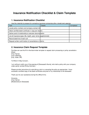 Insurance Notification Checklist & Claim Template